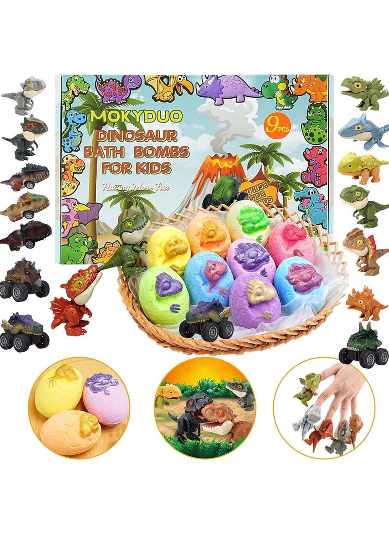 MOKYDUO - Dinosaur Bath Bombs for Kids with Surprise Toys9 Pack Kids Bath Bombs with Dinosaur Bath Toys Inside Handmade Bubble Bath Fizzy Balls Ideal BirthdayChristmasChildrens Day Gift for Girls Boys - Image 1