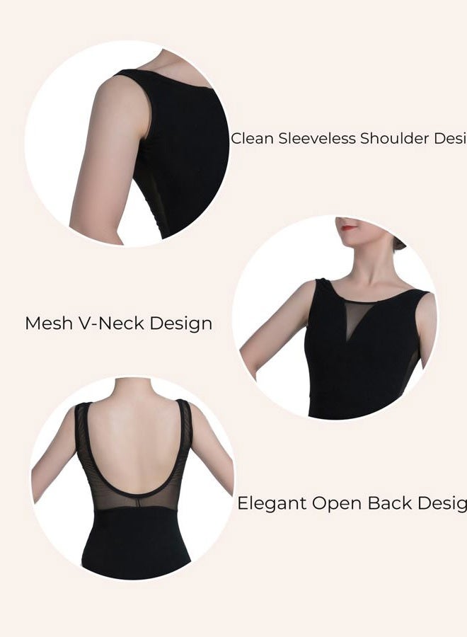 Dance Favourite Women's Ballet Leotard 01D0152, Deep V Mesh Front, Open Back, Front Lined, 4-Way Stretch, Black, S - Image 3