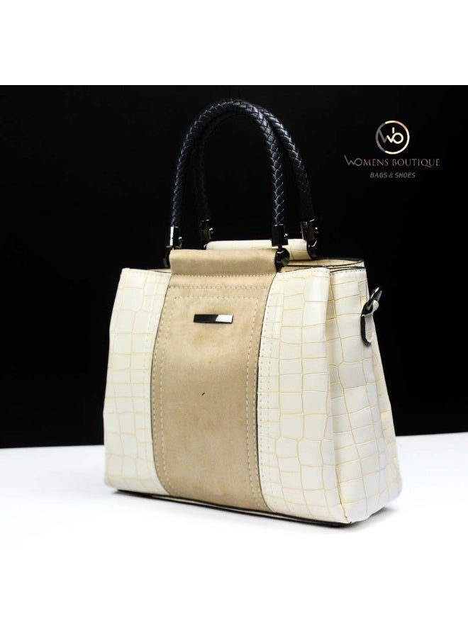 Crocodile handbag with 3 compartments -Beige