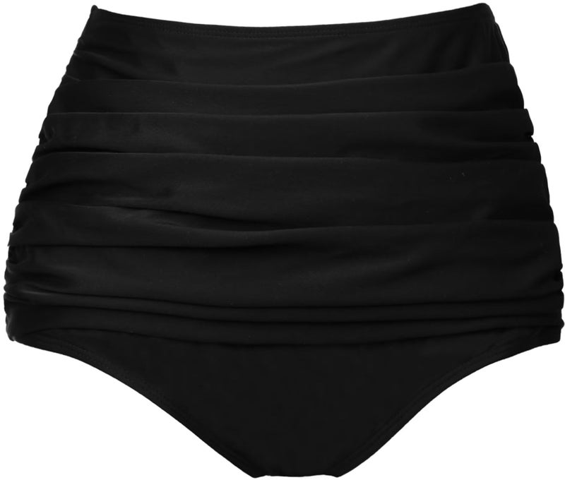 COCOPEAR Women's High Waisted Full Coverage Bikini Bottom Ruched Bathing Suit Bottoms for Women Tummy Control Swim Bottoms Black XL - Image 1