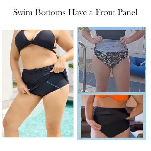 COCOPEAR Women's High Waisted Full Coverage Bikini Bottom Ruched Bathing Suit Bottoms for Women Tummy Control Swim Bottoms Black XL - Image 4