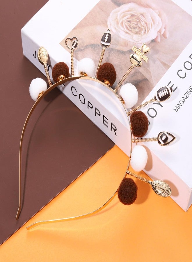 boderier Game Day Sports Hairband Hair Accessories for Women,Football Baseball Headband Head Bopper Pompom Tiara Headband (Football Heart) - Image 3