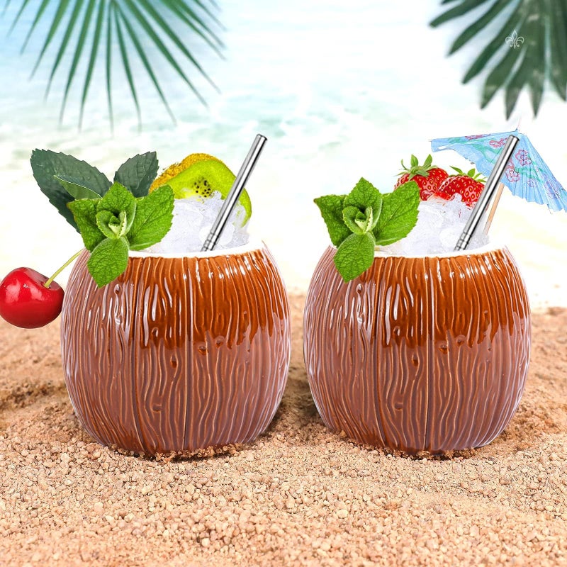 LINALL Ceramic Coconut Shape Mug For Gifts Cups And Mugs Collections New Year Decoration Tiki Mug (520ml/17oz) (4 pack) - Image 4