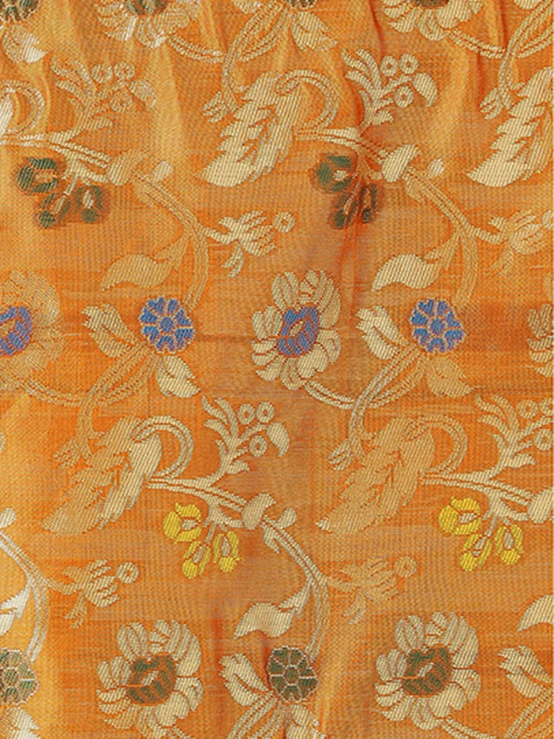 globus Globus Women Mustard Floral Woven Design Brocade Tasselled Border Festive Dupatta