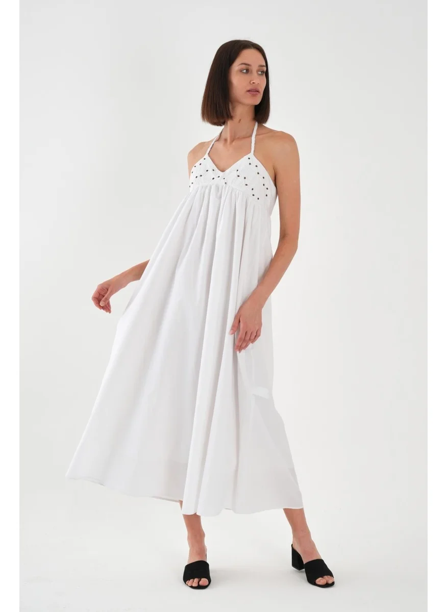 Alexander Gardi Alexandergardi Halter Neck Embroidered Detail Maxi Dress