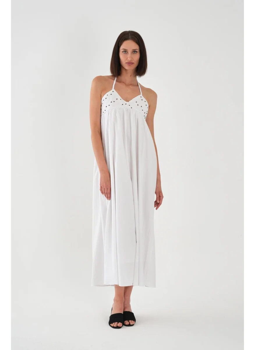 Alexander Gardi Alexandergardi Halter Neck Embroidered Detail Maxi Dress