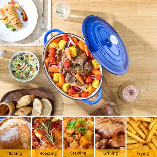 Velaze 7.5 QT Enameled Oval Dutch Oven Pot with Lid, Cast Iron Dutch Oven with Dual Handles for Bread Baking, Cooking, Frying, Non-stick Enamel Coated Cookware（Blue) - Image 5