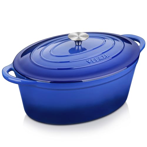 Velaze 7.5 QT Enameled Oval Dutch Oven Pot with Lid, Cast Iron Dutch Oven with Dual Handles for Bread Baking, Cooking, Frying, Non-stick Enamel Coated Cookware（Blue) - Image 1