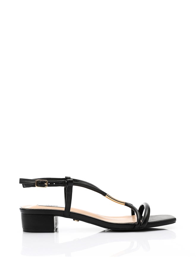 DejaVu Black Strappy Mid Heel Sandals  - Image 1