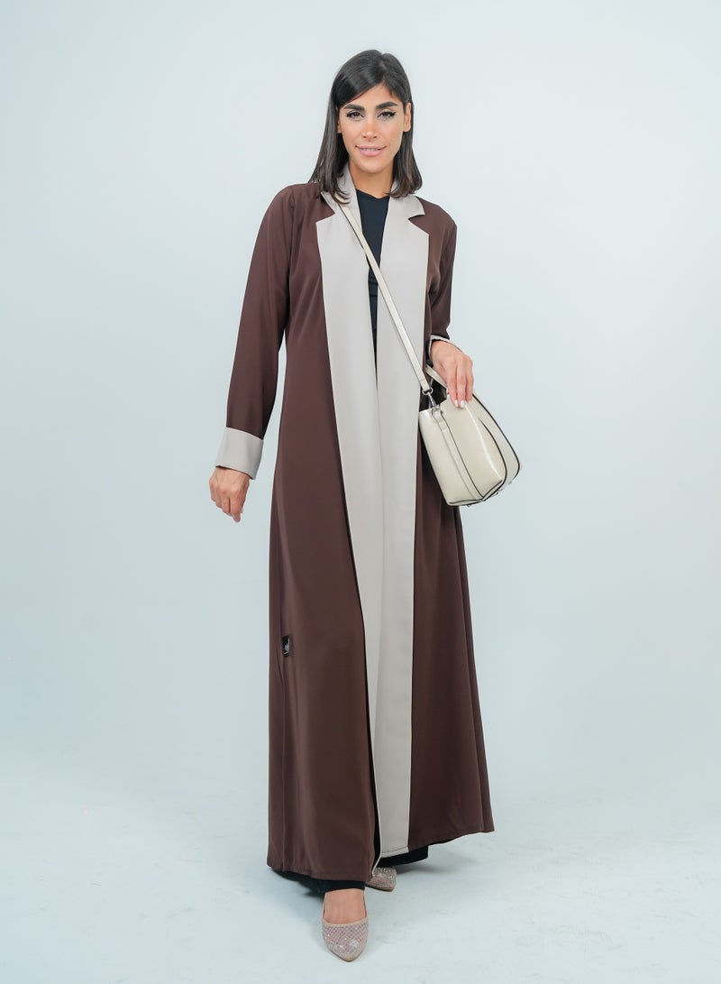 Rosette Abaya Abaya with warm brown refined beige design detailing - Image 1