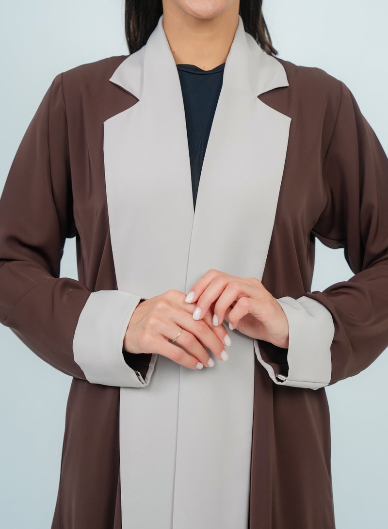 Rosette Abaya Abaya with warm brown refined beige design detailing - Image 2