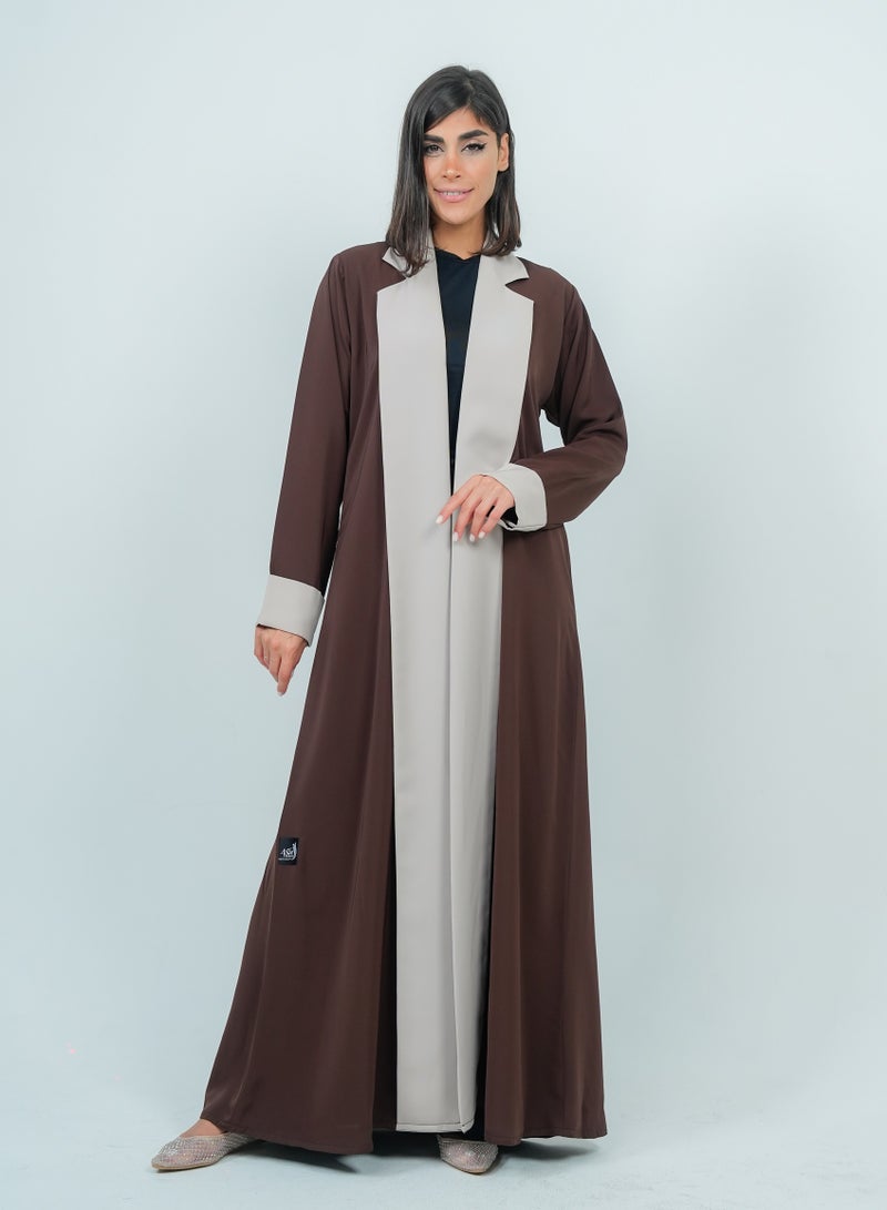 Rosette Abaya Abaya with warm brown refined beige design detailing - Image 4