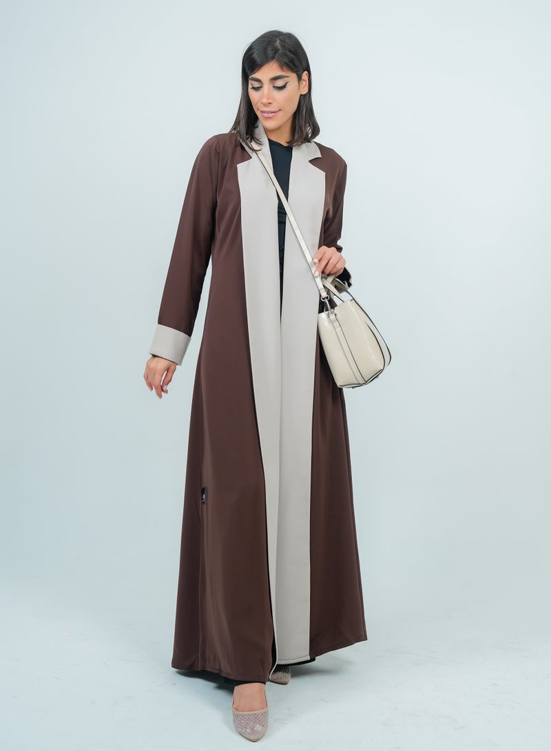 Rosette Abaya Abaya with warm brown refined beige design detailing - Image 5