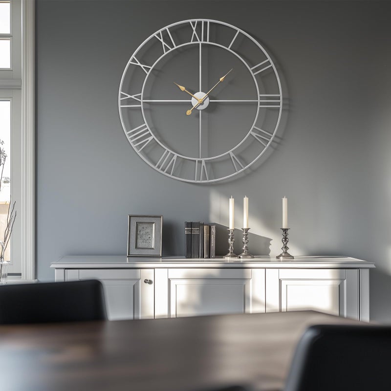 Cuspin 30 Inch Large Wall Clock, Modern Silver Metal Big Decorative Wall Clock Home Decor, Battery-Operated Roman Numeral Analog Metal Round Wall Clocks for Living Room, Bedroom, Office - Image 2