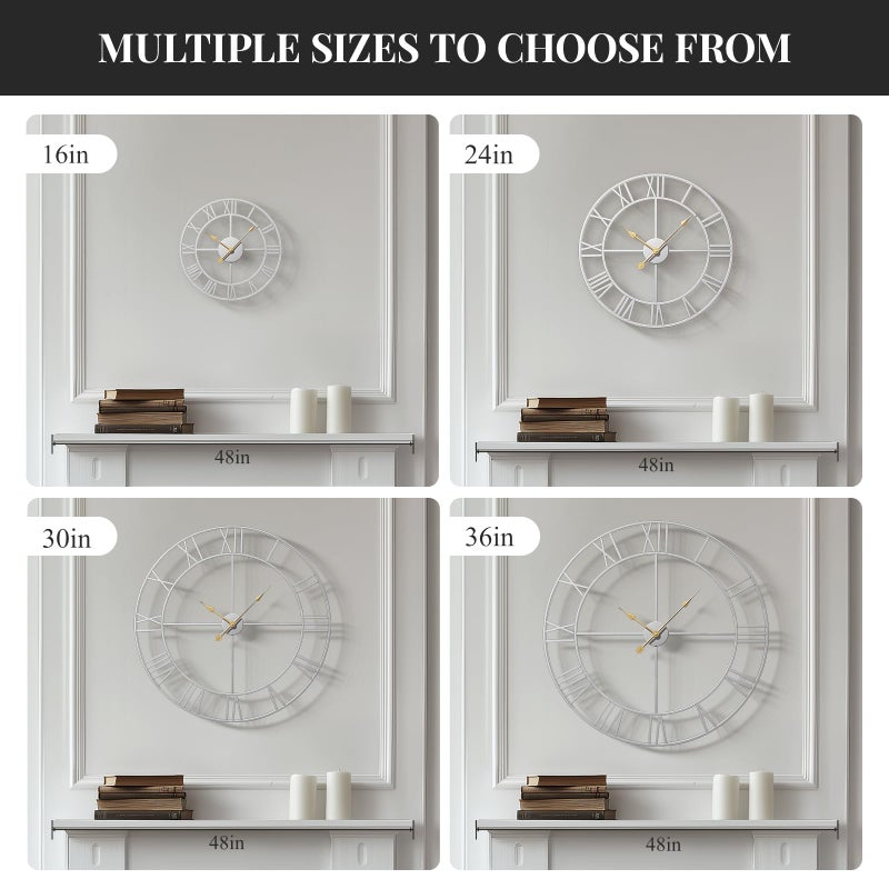 Cuspin 30 Inch Large Wall Clock, Modern Silver Metal Big Decorative Wall Clock Home Decor, Battery-Operated Roman Numeral Analog Metal Round Wall Clocks for Living Room, Bedroom, Office - Image 4