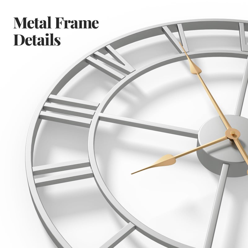 Cuspin 30 Inch Large Wall Clock, Modern Silver Metal Big Decorative Wall Clock Home Decor, Battery-Operated Roman Numeral Analog Metal Round Wall Clocks for Living Room, Bedroom, Office - Image 5