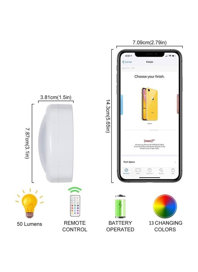 Y&D - 6 Pack Puck Light with 2 Remote Control, RGB 13 Colors Changing LED Wireless Under Cabinet Lighting Push Lights Closet Battery Powered Counter 3 AA - Image 1