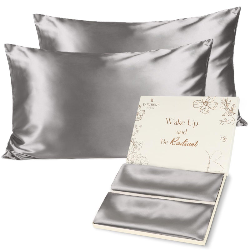 Yanibest Satin Pillowcase Silk Pillow Cases for Hair and Skin with Zipper Queen Pillow Cases Set of 2 for 20x30 Exquisite Packaging for Women Men