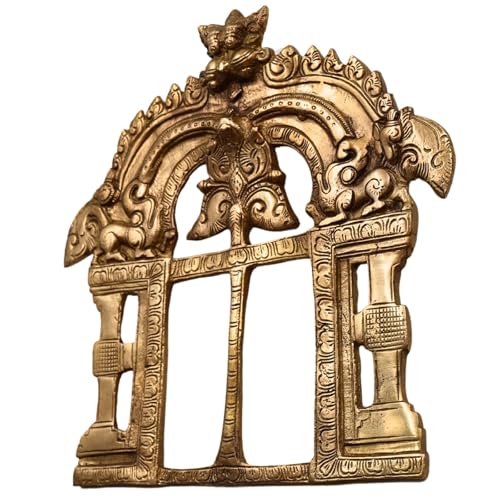 Bhunes Brass Brass Prabhavali Frame for Idol Murti Arch Temple Pooja Mandir Alangaram Tiruvachi Swamy Vigraha Home Decor South Indian Kerala Tamil, Gold, 8 Inch, 1 Piece - Image 4