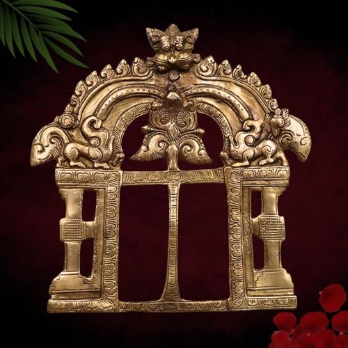 Bhunes Brass Brass Prabhavali Frame for Idol Murti Arch Temple Pooja Mandir Alangaram Tiruvachi Swamy Vigraha Home Decor South Indian Kerala Tamil, Gold, 8 Inch, 1 Piece - Image 1