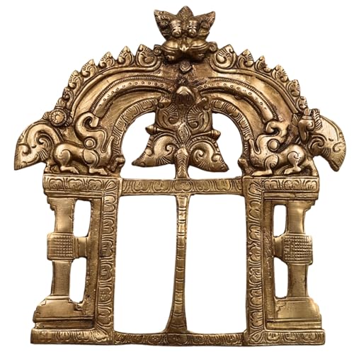 Bhunes Brass Brass Prabhavali Frame for Idol Murti Arch Temple Pooja Mandir Alangaram Tiruvachi Swamy Vigraha Home Decor South Indian Kerala Tamil, Gold, 8 Inch, 1 Piece - Image 2