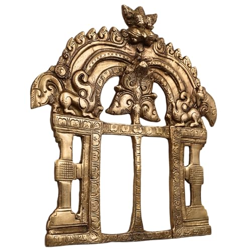 Bhunes Brass Brass Prabhavali Frame for Idol Murti Arch Temple Pooja Mandir Alangaram Tiruvachi Swamy Vigraha Home Decor South Indian Kerala Tamil, Gold, 8 Inch, 1 Piece - Image 3