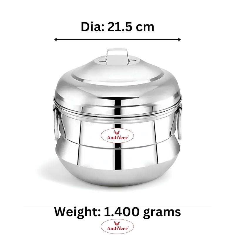 AadiVeer Stainless Steel Idly CookerIdly MakerIdly Pot With SteamerDhokla Plate 2 Idli Plates 9 Idlies Gas Stove Induction Compatible Dia 215cm - Image 3