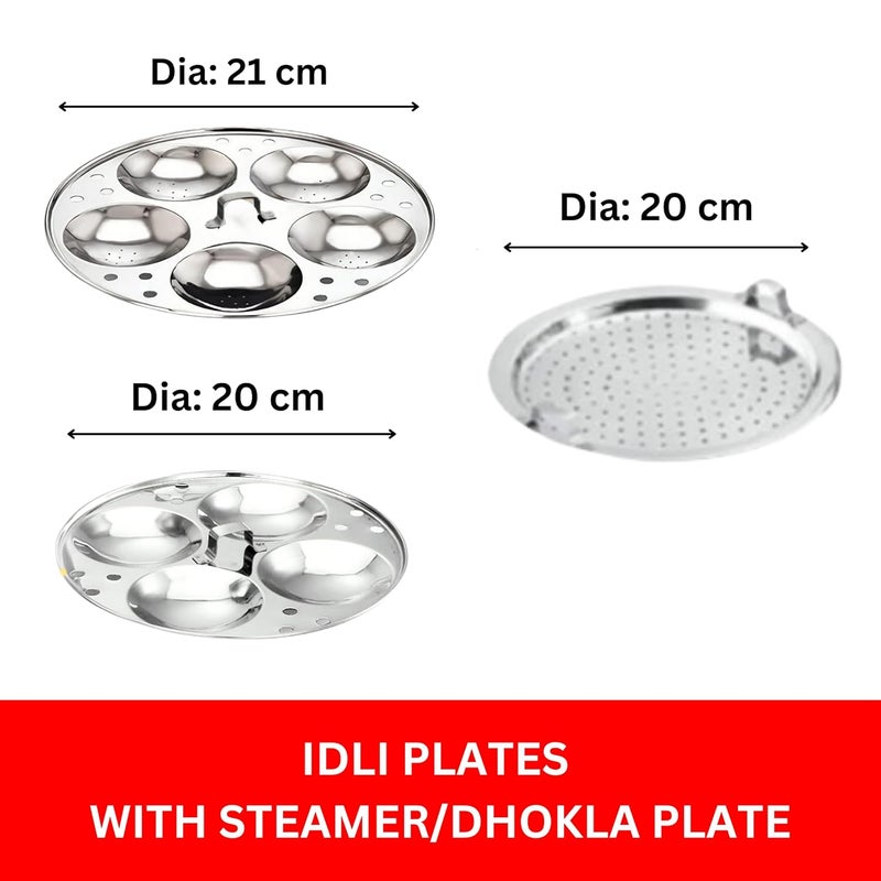 AadiVeer Stainless Steel Idly CookerIdly MakerIdly Pot With SteamerDhokla Plate 2 Idli Plates 9 Idlies Gas Stove Induction Compatible Dia 215cm - Image 4