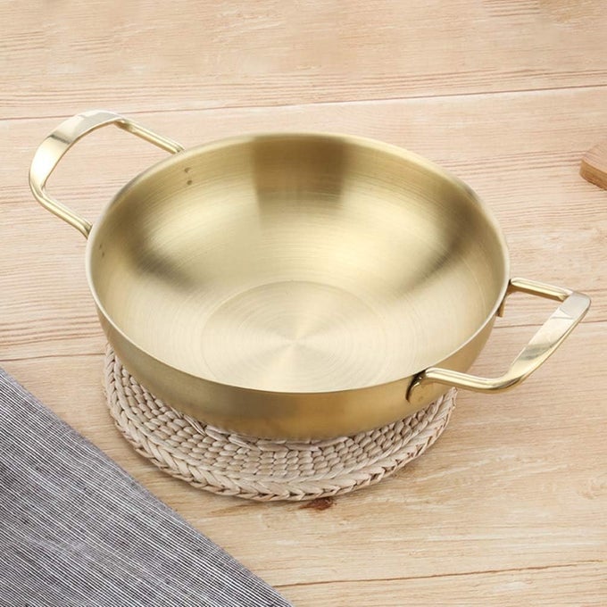 KOREAN RAMEN POT MINI PAN STAINLESS STEEL FRY PAN COOKING NOODLE POT WITH DOUBLE HANDLES FAST HEATING KITCHEN COOKWARE POT FOR COOKING SOUP CURRY PASTA STEW SKILLET GOLDEN SAUTE PAN 19CM28CM
