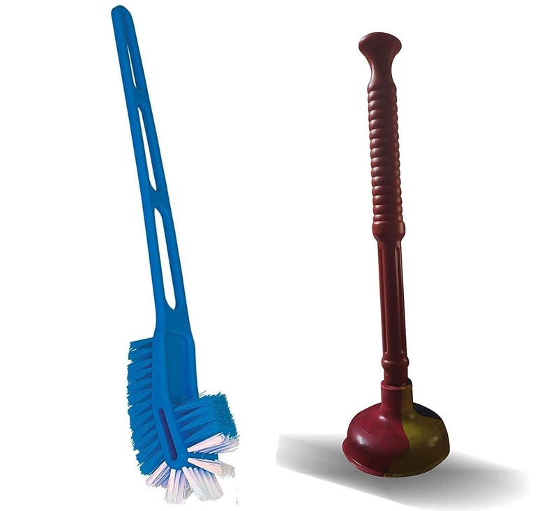Homenique Rubber Toilet Plunger with 20Inch Handle and Plastic Toilet Brush