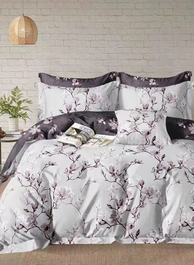 طقم سرير كينغ سايز 220x240 سم - 6 قطع، قماش ميكروفايبر - 1 غطاء لحاف، 1 ملاءة مشدودة، 4 أغطية وسائد، قابل للتنفس ومريح وناعم (الحشو غير متضمن)