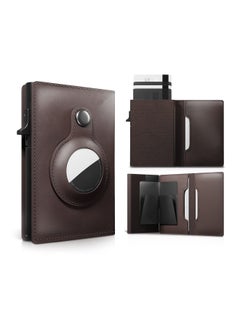 AirTag Wallet, Trackable Wallet with AirTag Holder, RFID-Blocking Minimalist Leather Wallet, Slim Leather Airtag Wallet, Men and Women, Smart Wallet, AirTag Not Included (Mocha)