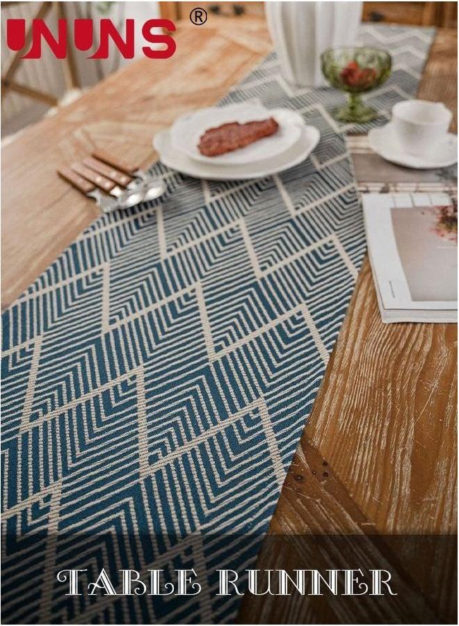 UNUNS Table Runner,13x87 Inches Navy Wave Pattern Runner With Tassel,Geometry Holiday Coffee Farmhouse Style For Dining Room - Image 3