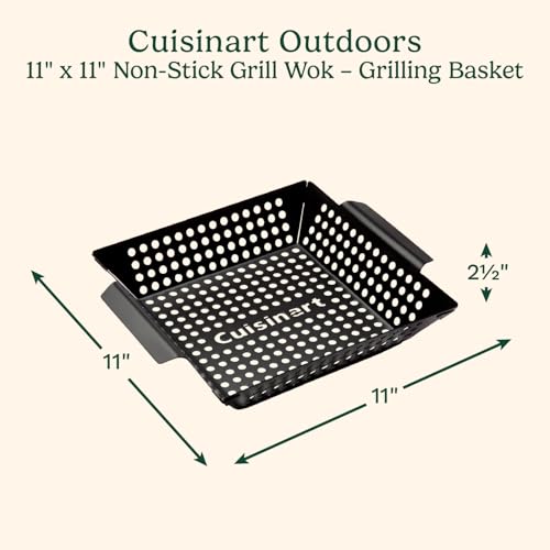Cuisinart 11 x 11 NonStick Grill Wok Perforated BBQ Grill Basket for Grilling Veggies Meat StirFry Outdoor Grilling Basket for Charcoal and Gas Grills - Image 3