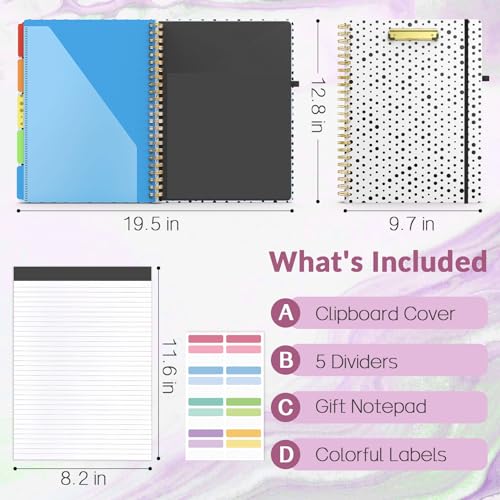 Sooez Clipboard with Refillable Notepad Clipboard Folder with 10 Storage Pockets for Letter Size Spiral Clipboard Notebook Cute Portfolio for School Office Nursing - Image 3