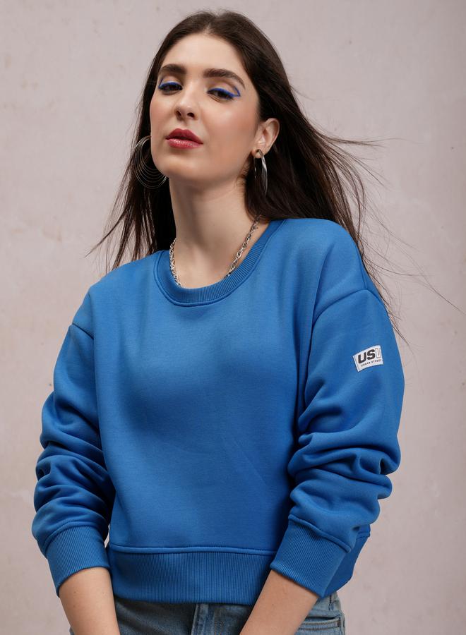 Tokyo Talkies Relaxed Fit Crop Sweatshirt with Patch Detail by Styli - Image 1