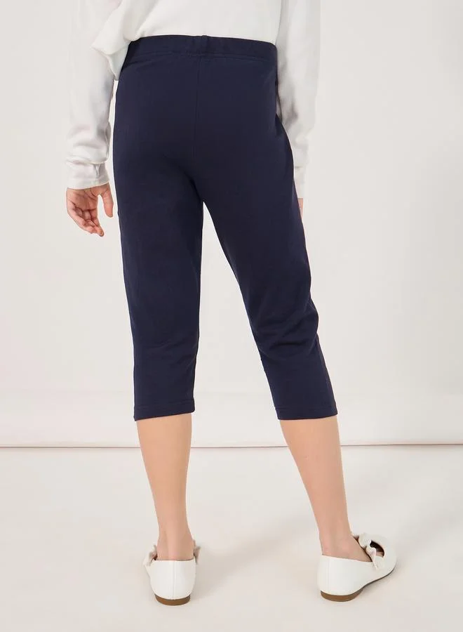 ستايلي Styli Solid Capri Leggings with Elastic Waistband