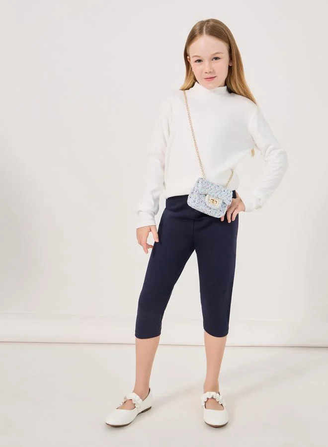ستايلي Styli Solid Capri Leggings with Elastic Waistband