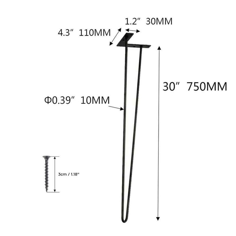 Ventuos ventuos New Town 30 Hairpin Legs Table Desk Bench Metal Legs Solid Iron Bar Baking Finish Hairpin Table Legs Black  - Image 2
