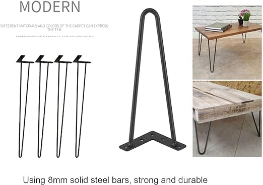 Ventuos ventuos New Town 30 Hairpin Legs Table Desk Bench Metal Legs Solid Iron Bar Baking Finish Hairpin Table Legs Black  - Image 4