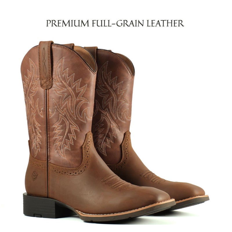 SUREWAY Cowboy Boots For Men - Mens Square Toe Western Boot,Oil/Slip Resistant,Durable Fashionable Classic Pull on 10 Inch Boots Mid Calf Wellington Boots - Image 3