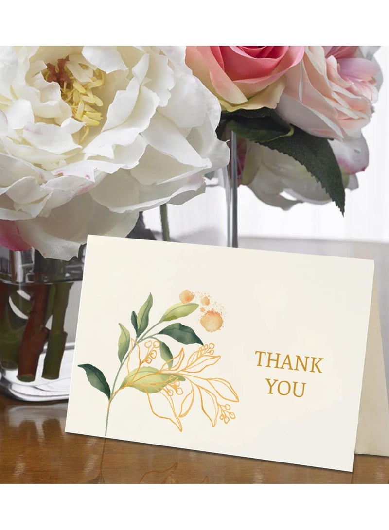SOLARAE 12 Thank You Cards, 6 Designs Gold Foil Green Plant Thank You Greeting Cards with Envelopes and Stickers, Suitable for Wedding, Graduation Ceremony, Children, Birthday, Welcome Baby Party, Memorial, E - Image 4