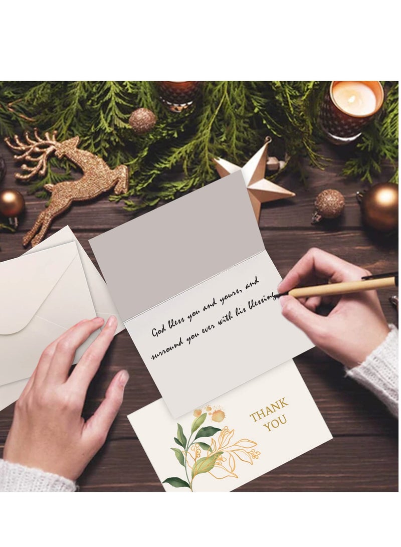 SOLARAE 12 Thank You Cards, 6 Designs Gold Foil Green Plant Thank You Greeting Cards with Envelopes and Stickers, Suitable for Wedding, Graduation Ceremony, Children, Birthday, Welcome Baby Party, Memorial, E - Image 2