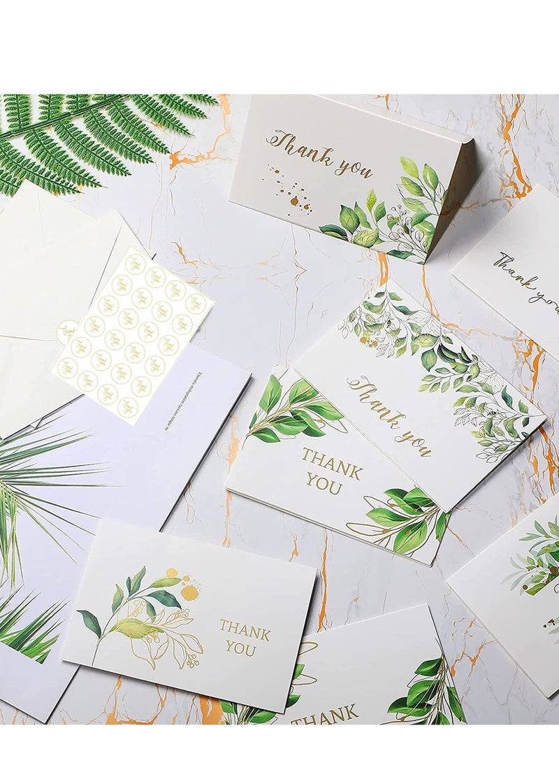 SOLARAE 12 Thank You Cards, 6 Designs Gold Foil Green Plant Thank You Greeting Cards with Envelopes and Stickers, Suitable for Wedding, Graduation Ceremony, Children, Birthday, Welcome Baby Party, Memorial, E - Image 3