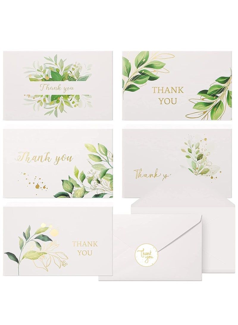 SOLARAE 12 Thank You Cards, 6 Designs Gold Foil Green Plant Thank You Greeting Cards with Envelopes and Stickers, Suitable for Wedding, Graduation Ceremony, Children, Birthday, Welcome Baby Party, Memorial, E - Image 1