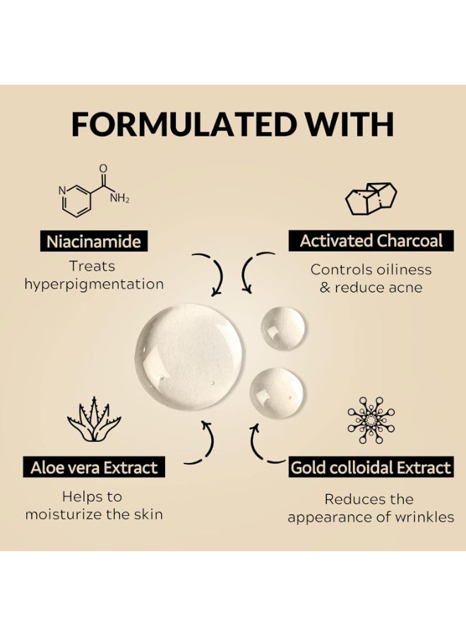 Mirabelle Gold + Charcoal Facial Sheet Mask | Sebum Control | Reduce Spots | Women & Men | Made In Korea | Combo Pack Of 6 (Each 25ml) - Image 4