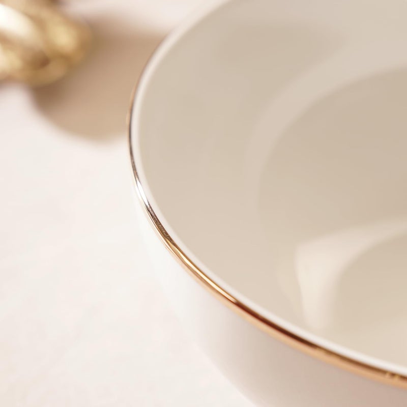 PURE HOME + LIVING PURE HOME + LIVING White Gold Rim Ceramic Serving Bowl for Serving Pasta, Noodle, Maggi, Cereal Microwave Safe Salad Bowl, Mixing Bowl for Snacks - Image 2