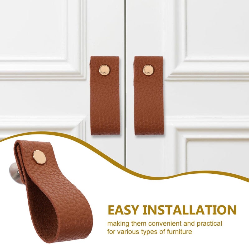 Brown Vintage Drawer Pull Handles 12pcs Pu Leather Cabinet Wardrobe Furniture Pulls - Image 4
