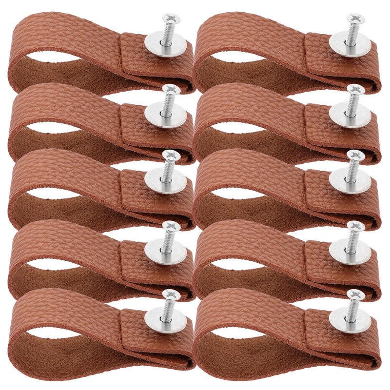 Brown Vintage Drawer Pull Handles 12pcs Pu Leather Cabinet Wardrobe Furniture Pulls - Image 2