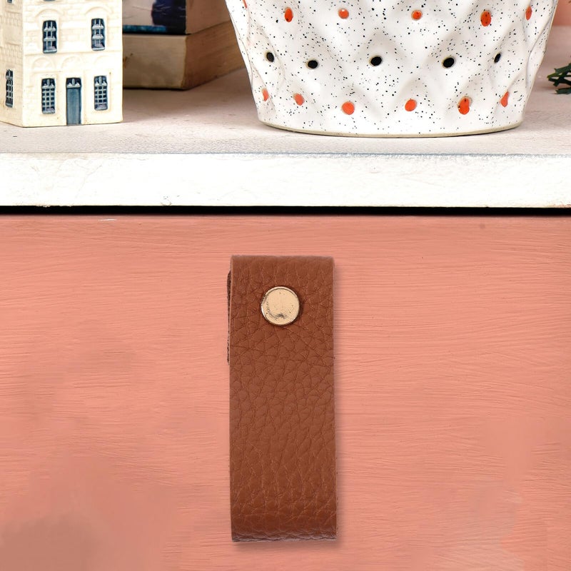 Brown Vintage Drawer Pull Handles 12pcs Pu Leather Cabinet Wardrobe Furniture Pulls - Image 5